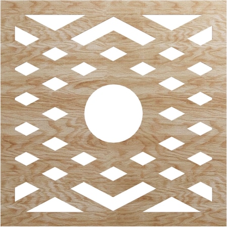 Chevron Wood Fretwork Pierced Ceiling Medallion, Red Oak, 38OD X 9 7/8ID X 3/8T